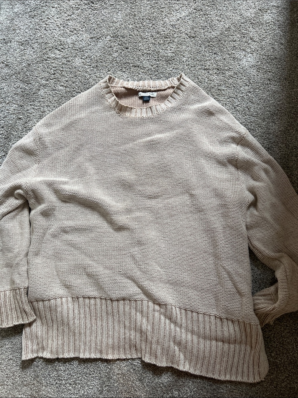 American Eagle Outfitters Beige Knit Crewneck Sweater